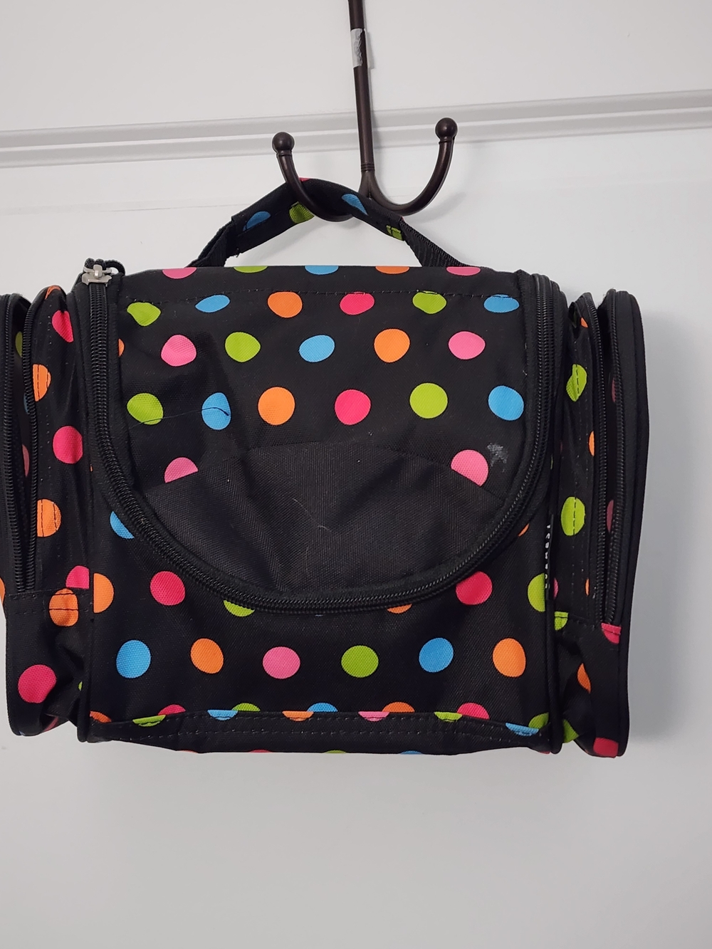 5/$30 Black Polka Dot Hanging Travel Toiletry Bag - Picture 2 of 7